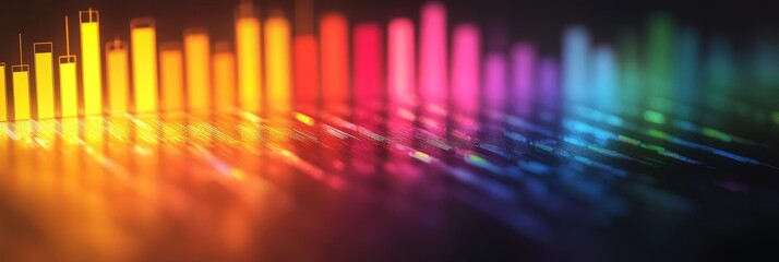 Poster - Abstract Data Visualization Vibrant Gradient Bar Graph and Overlaying Line Chart on Dark Background