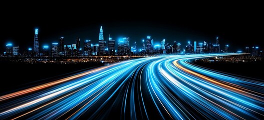 Poster - light blue abstract lines on a black backdrop highlight textured ground, featuring dynamic curves an