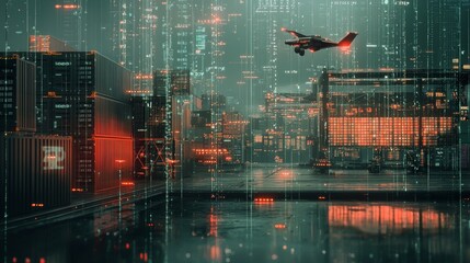 Poster - Stock is shaping the future of transportation innovation, emphasizing smart logistics and the global distribution network, especially in massive storage facilities.