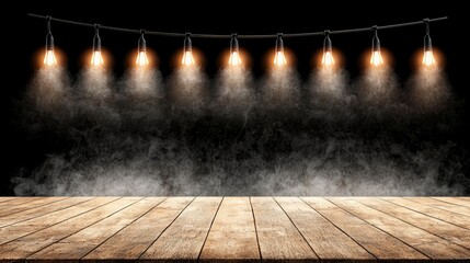 Poster - In a concert and theatre dark scene, AI controls the stage light, combining colored spotlights with smoke for a dynamic visual experience