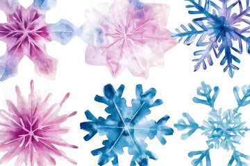 Wall Mural - Close-up of real snow crystals set against a white background