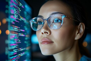 Poster - A generative AI collage picture shows a professional IT specialist operating a device, writing code, and managing a computer network