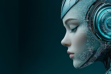 Poster - A collage photo created by generative AI featuring a business lady using modern technology to store personal information in her head