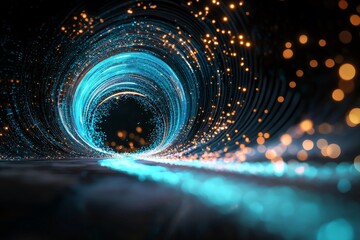 Poster - A generative Stock scene of blue neon light bursting against a dark night background