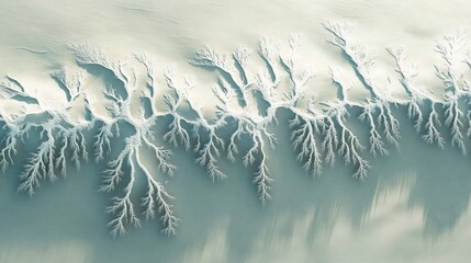 Poster - Aerial view of intricate glacial patterns resembling tree roots on icy terrain