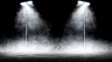 Poster - Fog cloaks the stage as theater spotlights illuminate smoky air and an empty space, highlighting a lit podium in the hall