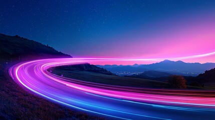 Poster - 4. nighttime scene with moving light trails and abstract blue blur lines