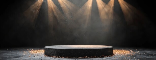 Poster - With golden light rays as the scene background, the stage showcases a golden light award complete with rays and sparks