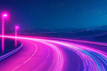 Poster - A blurred neon lights backdrop with futuristic race track lights in motion blur style. Futuristic night setting