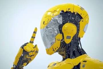 Poster - On a free PNG background, a 3D rendering of a white cyborg robotic hand, pointing its finger