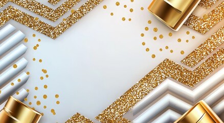 Wall Mural - a transparent png of a banner design with a gold confetti background and glittering particles, surro