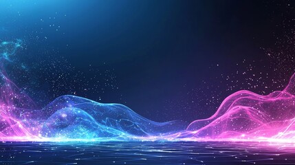 Poster - neon futuristic flashing on a black screen, complemented by motion light lines and abstract colorful