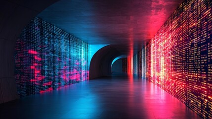Poster - A blue light streaks through the middle of a dark tunnel, capturing a dynamic and technologically advanced future