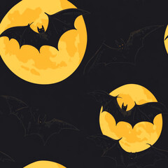 Wall Mural - A seamless Halloween bat pattern with dark silhouettes flying across a full moon
