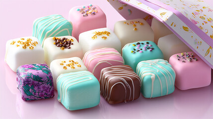 Poster -  pastel white chocolate-covered marshmallows