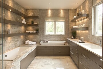 Aufkleber - Modern bathroom design featuring elegant fixtures and natural light in a serene setting