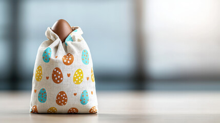 Wall Mural - Easter themed linen bag with chocolate egg, colorful polka dots