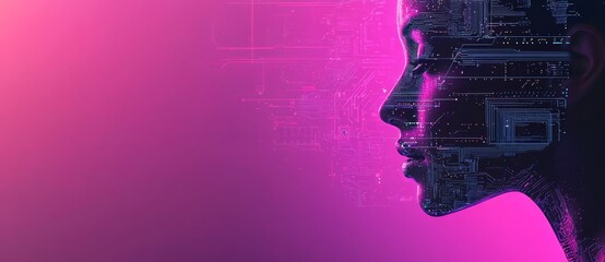Poster - A neon-lit cyberpunk woman in a high-tech setting