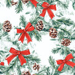 © Volodymyr - A festive holiday wreath pattern with pinecones, red ribbons, and snowy evergreens