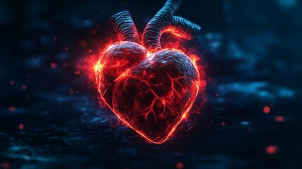 Wall Mural - red heart with fire