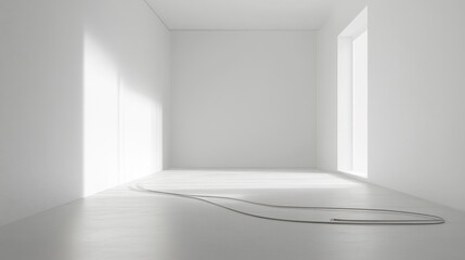 Wall Mural - minimalist white room with a thin, winding line on the floor.