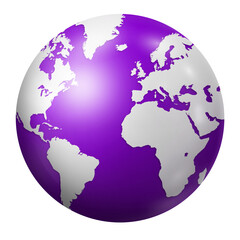 Wall Mural - Purple earth globe isolated on transparent background