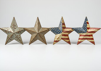 Wall Mural - Rustic metal stars weathered vintage patriotic decor elements isolated on plain background