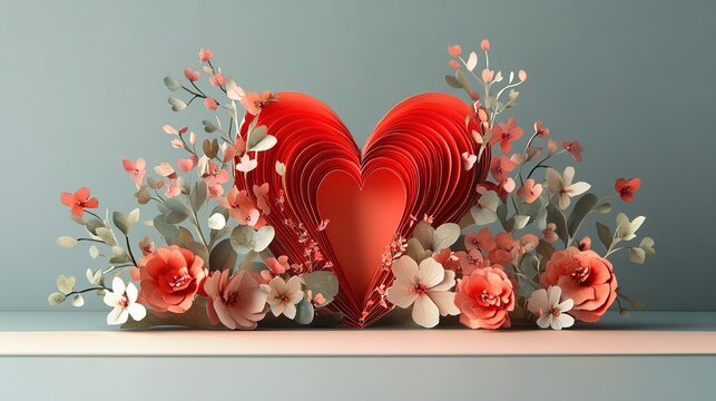 A pop-up Valentine greeting card with 3D heart and floral elements.