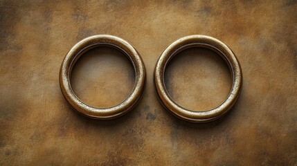 Two antique-style gold rings on textured brown background