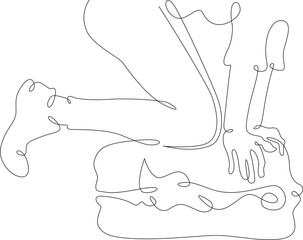 Poster - continuous one line drawing packing luggage. hands and feet close the suitcase.packing for vacation.