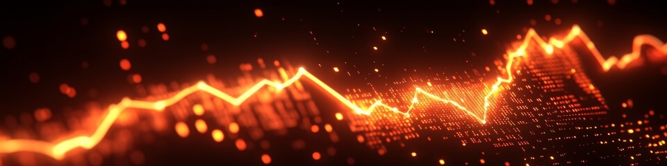 Poster - Financial Data Screen with Glowing Orange and Red Graph Showing Market Upwards Trend