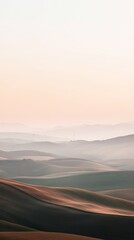 Poster - Soft light illuminates the rolling hills of south moravia in the czech republic at sunset, with wind turbines generating clean energy in the distance, creating a peaceful and sustainable landscape