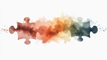 Poster - Colorful watercolor puzzle pieces blending together in abstract art for creative solutions and teamwork themes
