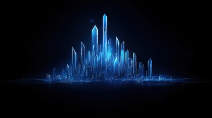 Poster - Glowing Blue Crystals in Abstract Digital Landscape at Night