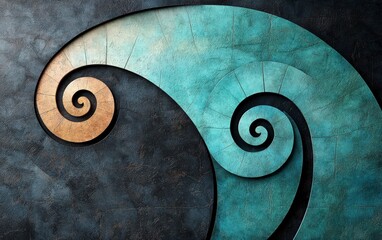 Poster - Flowing abstract design featuring spirals in warm and cool tones with textured backgrounds