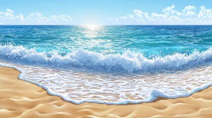 Sticker - 3D realistic seamless beach sand ripples, glowing sunlight reflections, transparent effect.