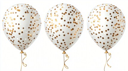 Wall Mural - White balloons with gold confetti; celebration; studio; party decor