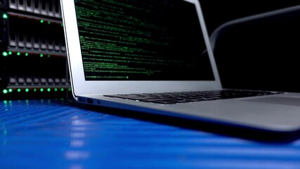 Wall Mural - technician working with laptop on data center internet equipment fix problem in the server room 4k