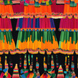 © Volodymyr - A classic Bolivian Cholita fashion pattern, featuring bright layers of pleated skirts and embroidered shawls in a repeating textile design