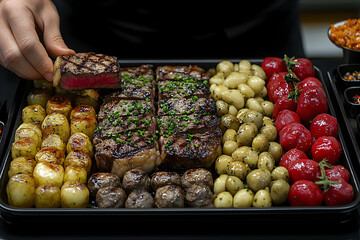 Wall Mural - Gourmet Grilled Meat And Vegetable Platter