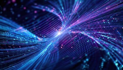 Leinwandbilder - abstract blue and purple energy flow with glowing grid lines, futuristic digital wave pattern for tech background