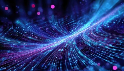 Leinwandbilder - abstract blue and purple energy flow with glowing grid lines, futuristic digital wave pattern for tech background