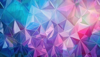 Poster - abstract geometric crystal pattern with vibrant pink and blue gradient, faceted glass texture for digital background