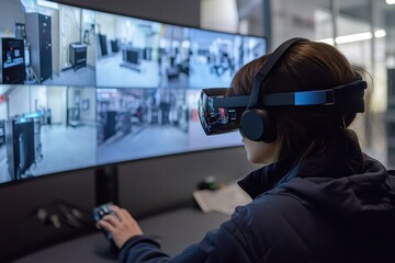 Poster - Person using augmented reality glasses to control monitoring system in a technology lab environment
