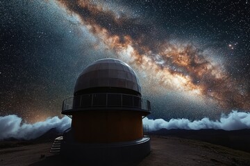Wall Mural - Observatory under a brilliant starry sky with the Milky Way visible