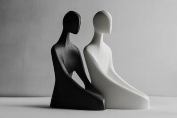 Poster - Stylized black and white figures depict contrast and unity in minimalist art display