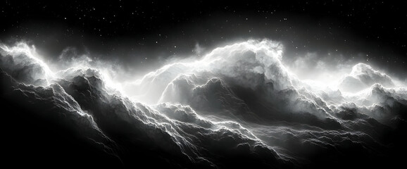Abstract Black And White Cosmic Nebula Landscape
