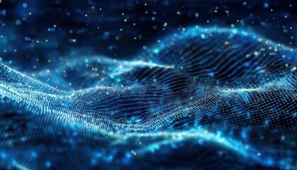 Aufkleber - futuristic digital wave of glowing blue data points for technology, artificial intelligence, and science concepts