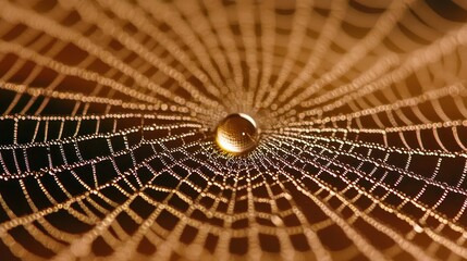 Wall Mural - dew covered spiderweb with water droplet intricate nature macro photography