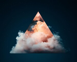 Poster - Dreamy Abstract Triangle Surrounded by Soft Clouds and Starlit Background in an Ethereal Space Environment